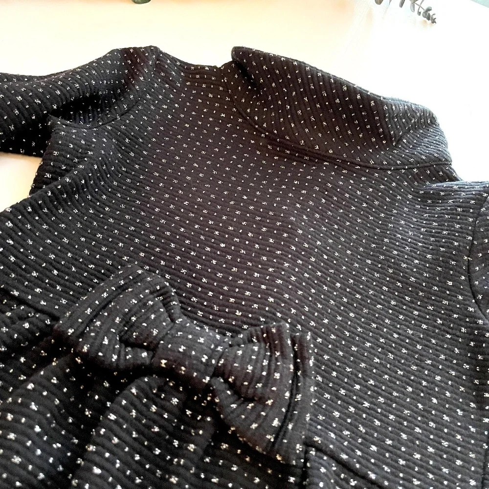 Janie Jack x Juno Valentine Girls Dress 5 Black Metallic Bow Holiday Party Photo